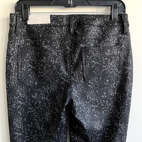 Chico's Slim Leg Ponte Pant 4 Pocket Black Grey Leopard Animal Print 2 NWT - Picture 5 of 7